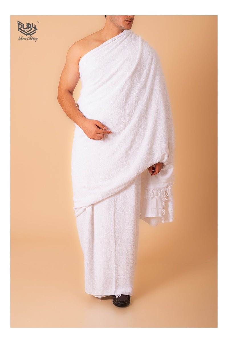 RUBY ISLAMIC CLOTHING Ihram Towel - 2-Piece Islamic Men's Towel - Soft Ihram Ahram Ehram Towel - Absorbent Ritual Towel - Hygienic Pilgrimage Towel - Comfortable Hajj Towels - Lightweight Umrah Essentials – White - Image 2